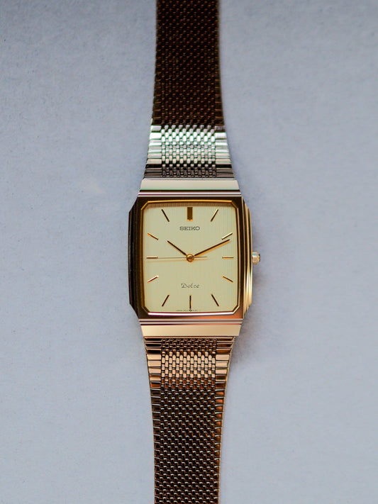 Seiko Dolce 9531-5160 Tank Tungsten Carbide Champagne Pinstripe Dial
