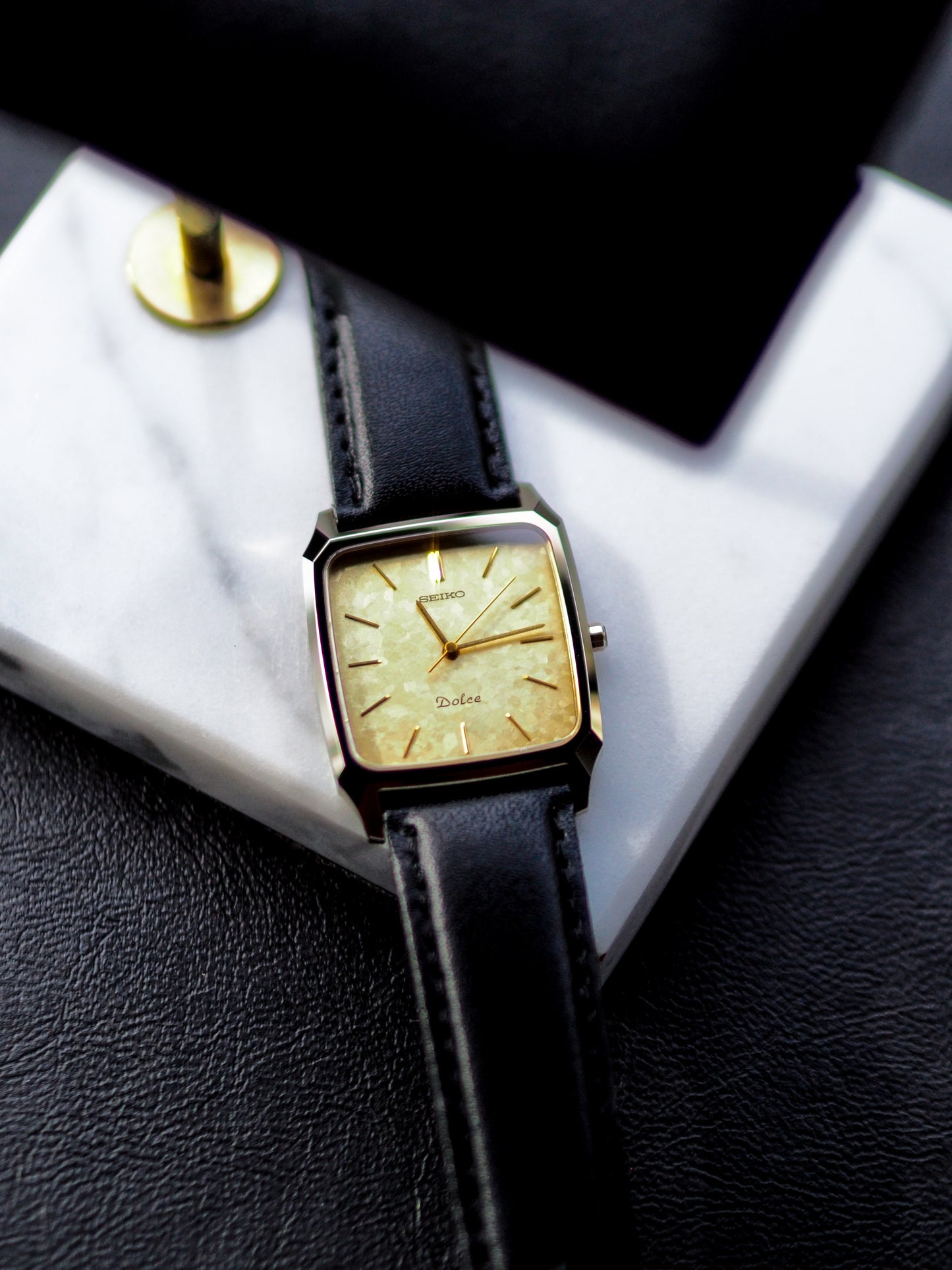 Seiko Dolce 7741-5140 Tank Ceramics Gold Flake Dial