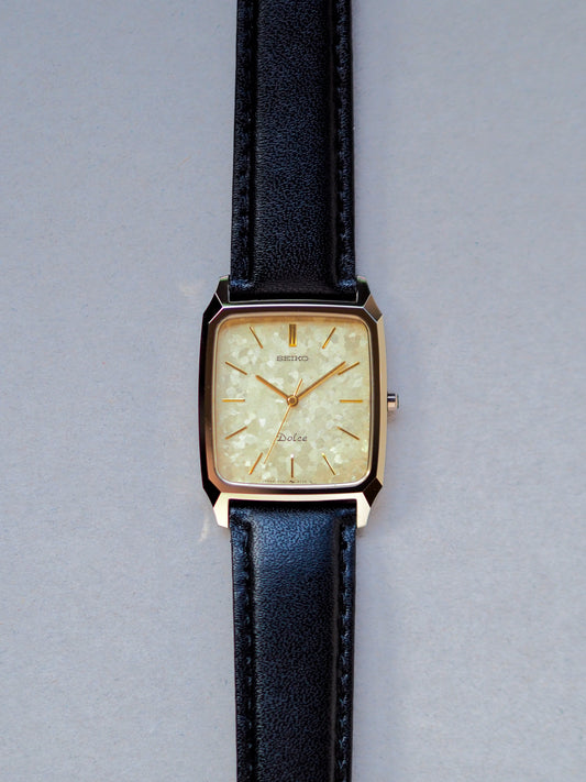 Seiko Dolce 7741-5140 Tank Ceramics Gold Flake Dial