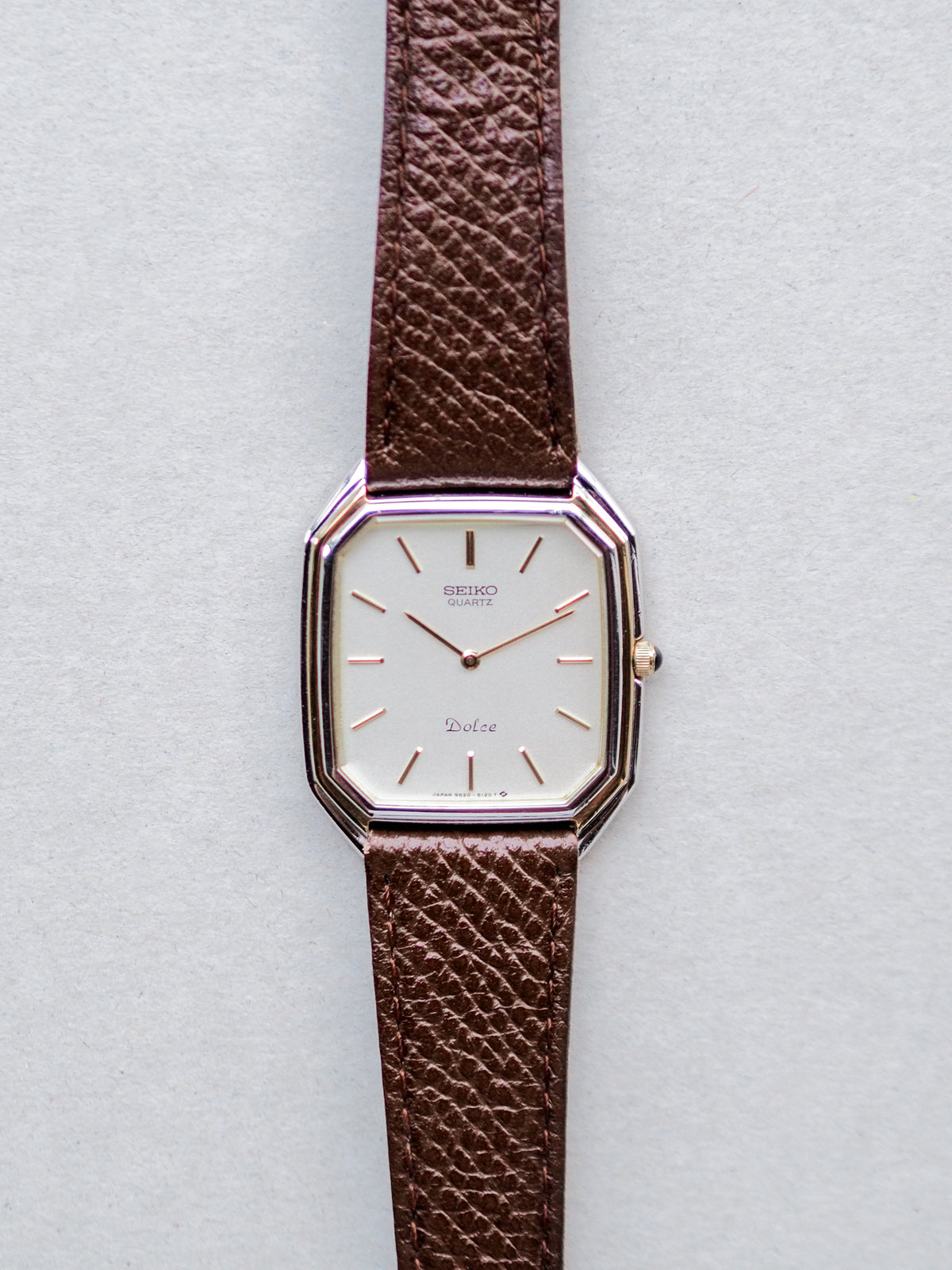 Seiko Dolce 9520-5120 Quartz Tank Two Tone PDP Case White Textured Dial