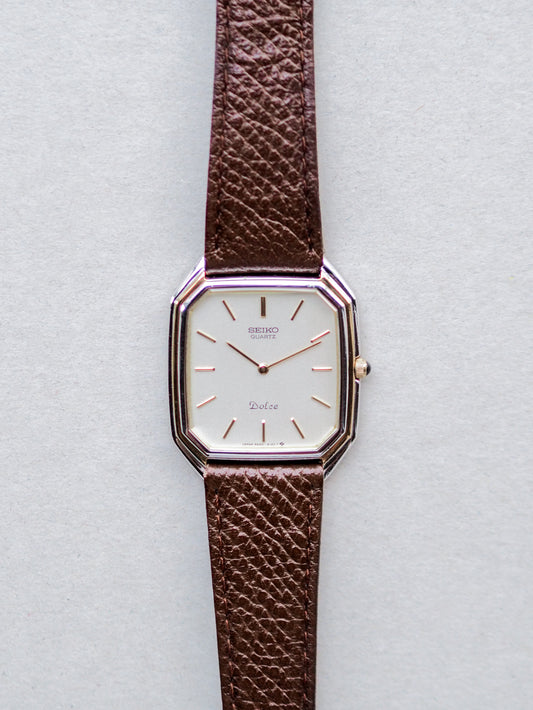 Seiko Dolce 9520-5120 Quartz Tank Two Tone PDP Case White Textured Dial