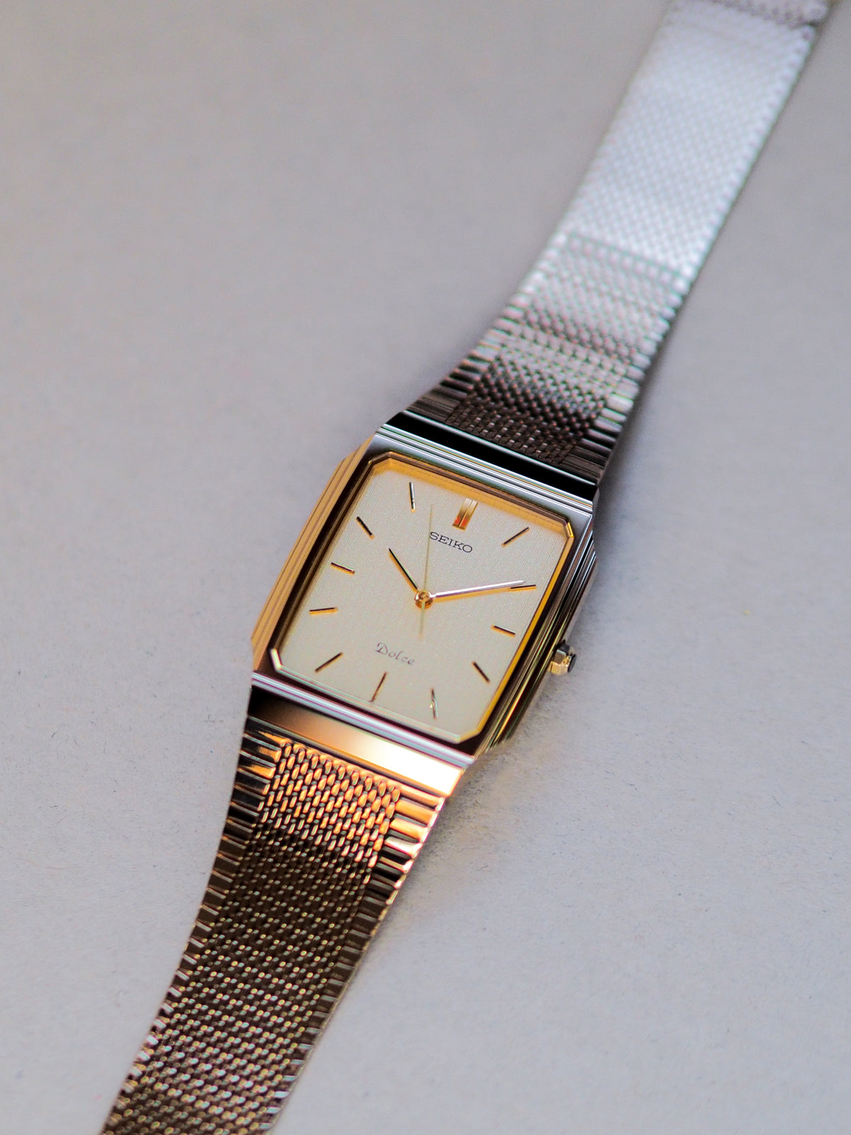 Seiko Dolce 9531-5160 Tank Tungsten Carbide Champagne Pinstripe Dial