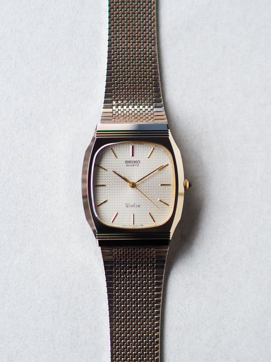 Seiko Dolce 7731-5091 Tonneau Tungsten Carbide Champagne Textured Dial