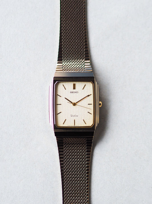 Seiko Dolce 9531-5160 Tank Tungsten Carbide Champagne Pinstripe Dial