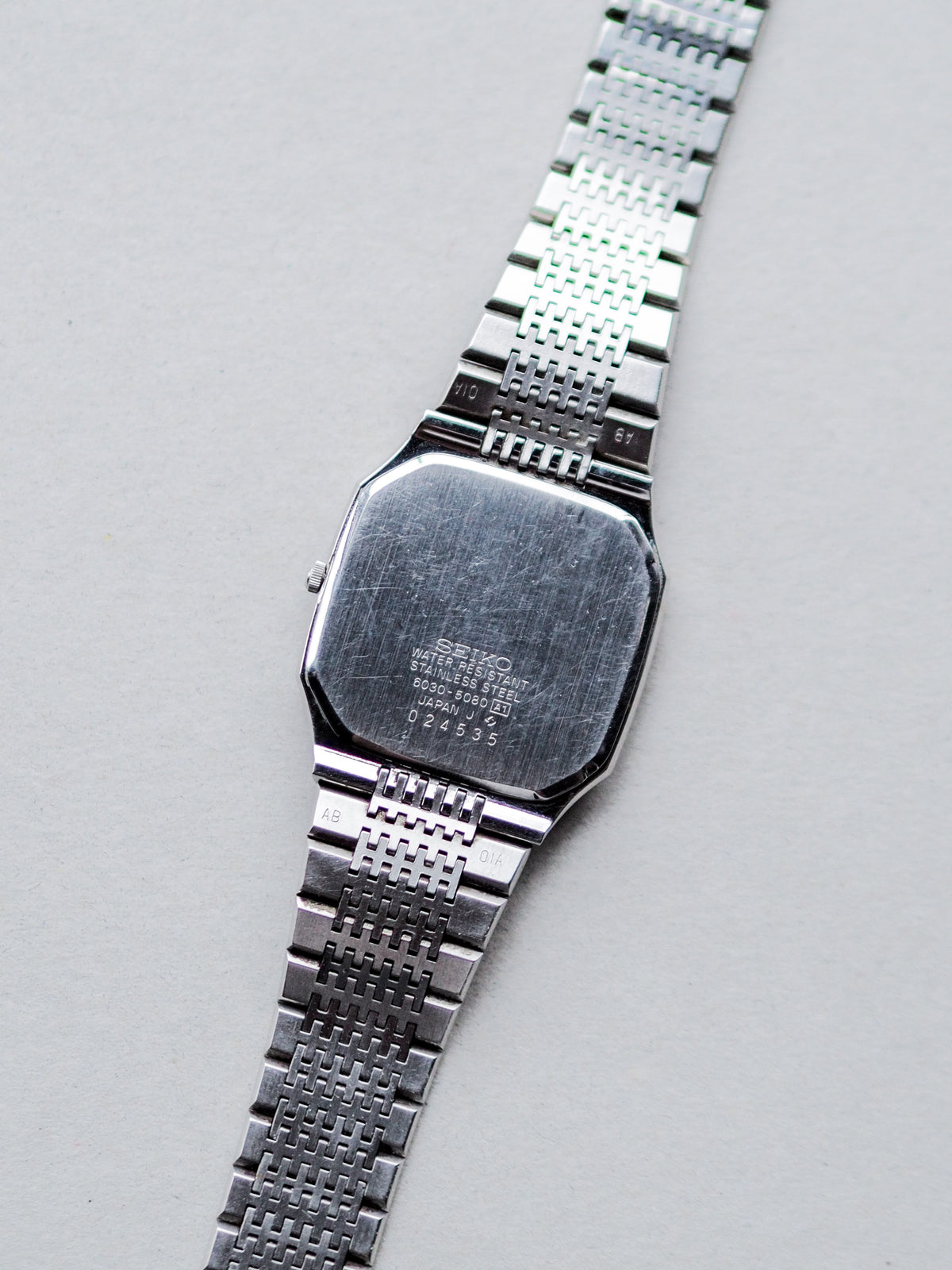 Seiko Quartz 6030-5080 Octagon Grey Black Pinstripe Dial