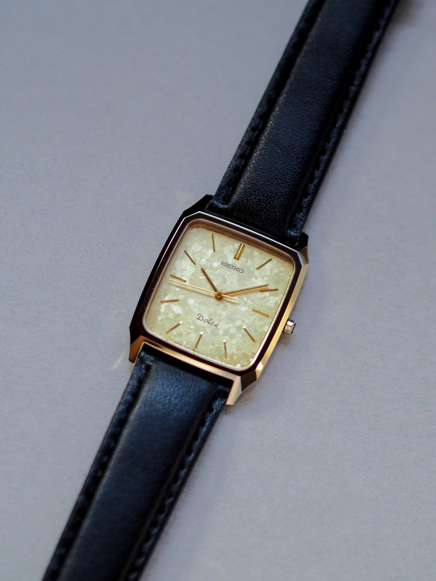 Seiko Dolce 7741-5140 Tank Ceramics Gold Flake Dial