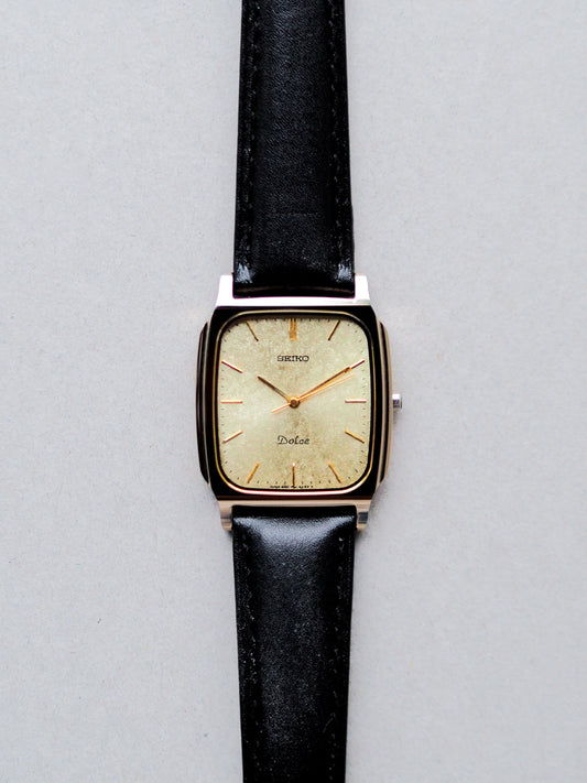 Seiko Dolce 8N41-5070 Tank Tungsten Carbide Gold Brushed Dial